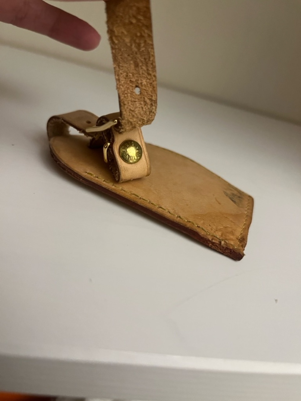 Louis Vuitton Tan Leather Luggage Tag with Yellow Stitching - Picture 6 of 10